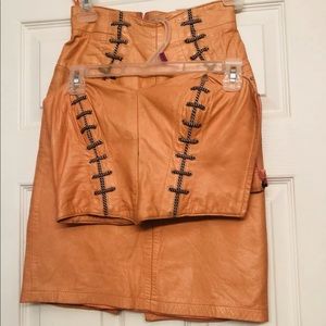 Michael Hoban Leather Top And Skirt Peach Set